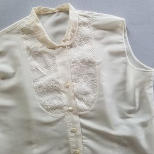 VTG white lace sheath blouse w/ pan collar